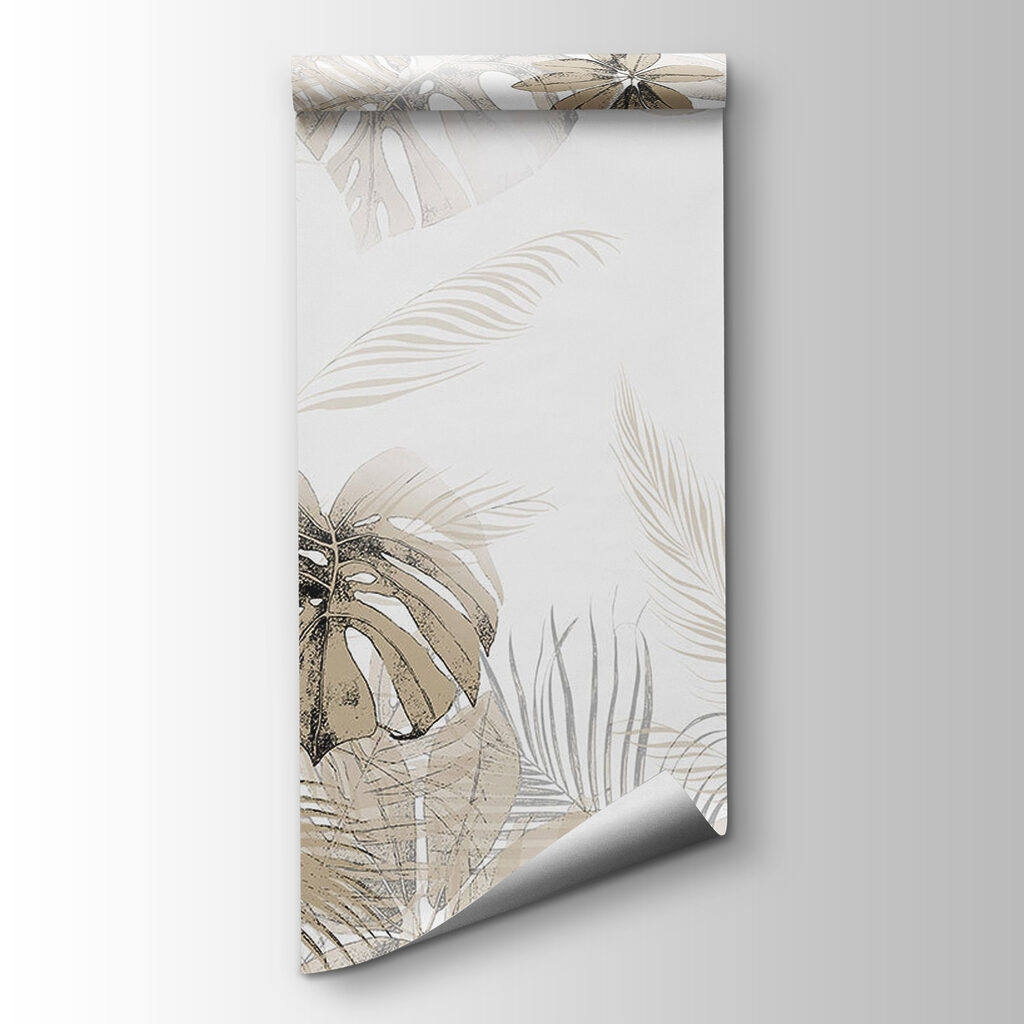 Tropical leaves in soft neutral tones