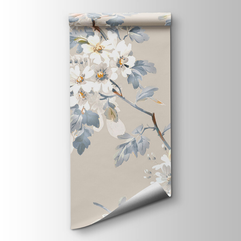 Floral pattern of white flowers and blue leaves Floral pattern of white flowers and blue leaves