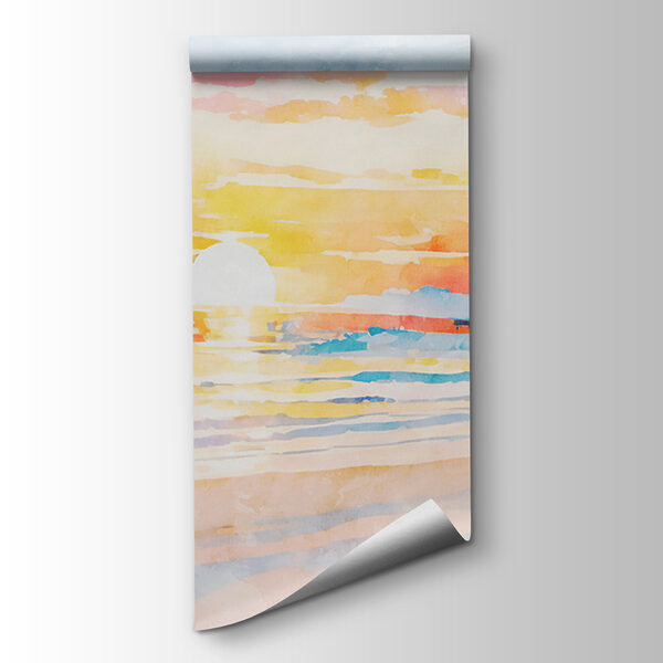 Watercolor of a beach with a sunset