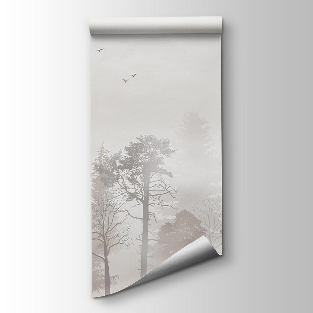 A group of trees in a foggy forest A group of trees in a foggy forest