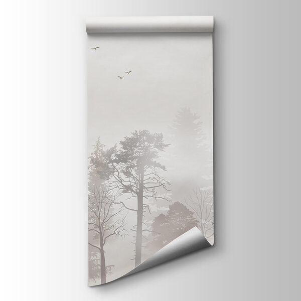 A group of trees in a foggy forest A group of trees in a foggy forest