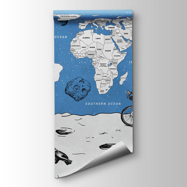 A drawing of two astronauts on the moon