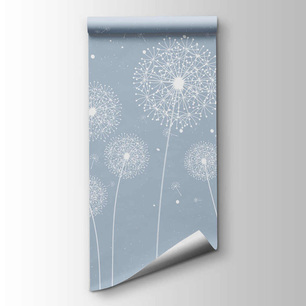 A white dandelions on a blue background