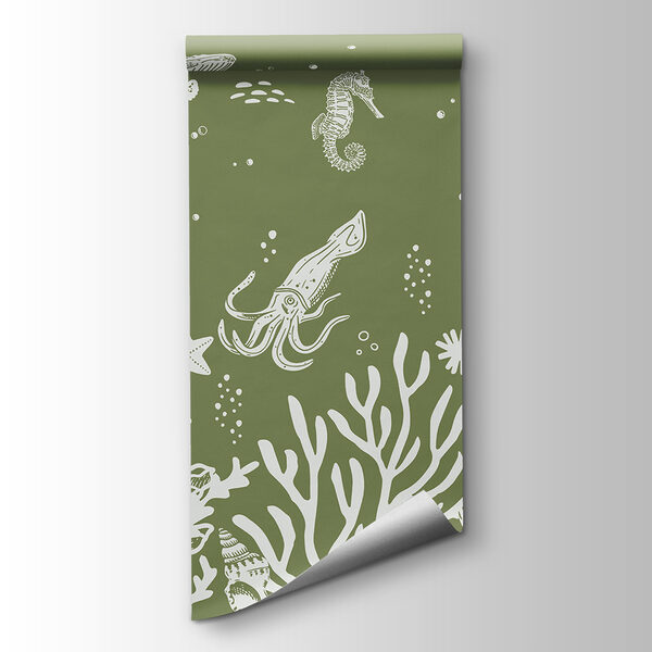 A sea life drawing on a green background