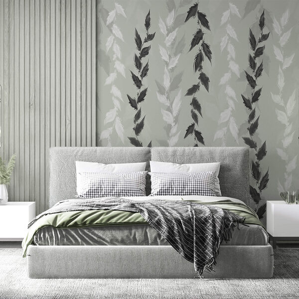 Black and white leaves on a gray background