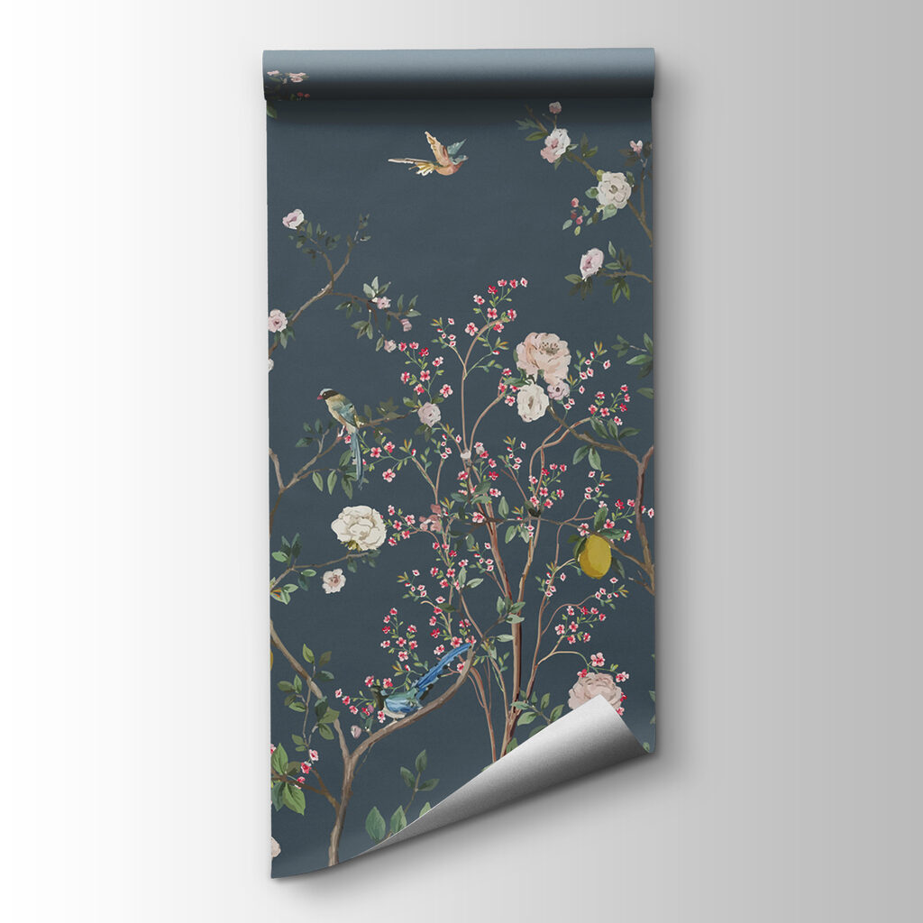 A wallpaper with flowers and birds A wallpaper with flowers and birds