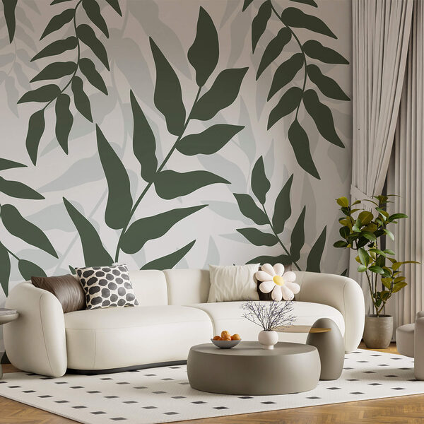 Wall murals Wall murals Pattern of leaves on a white background (SKU: t00440)