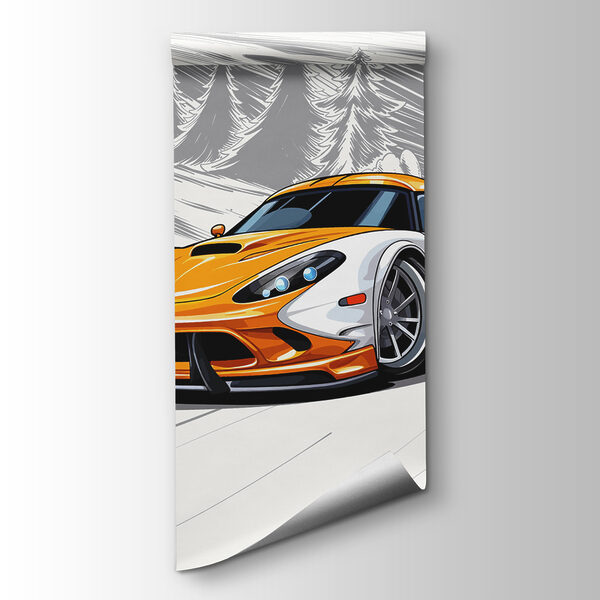 Yellow and white sports car on a snowy road Yellow and white sports car on a snowy road