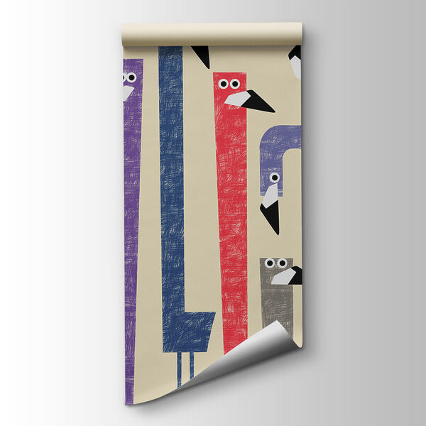 Group of birds with different colored shapes