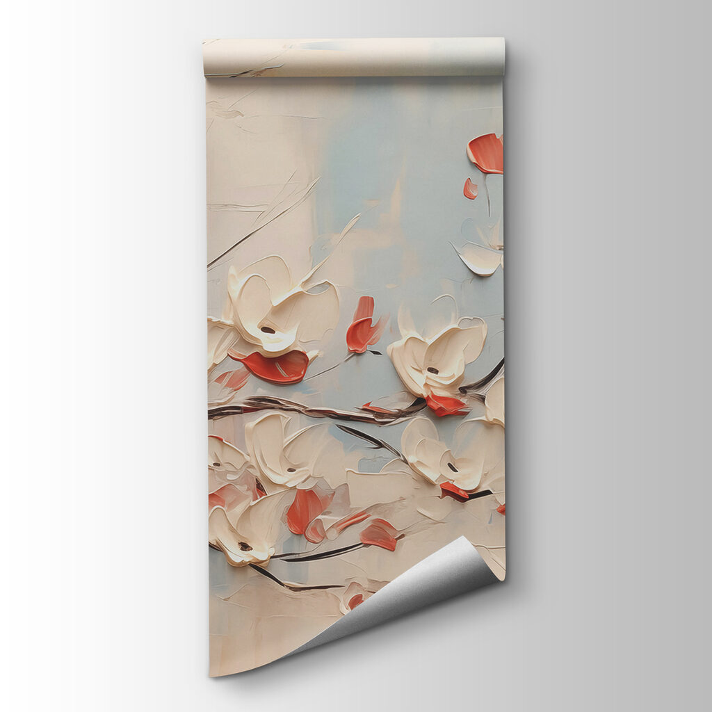 Painting of a tree with white flowers