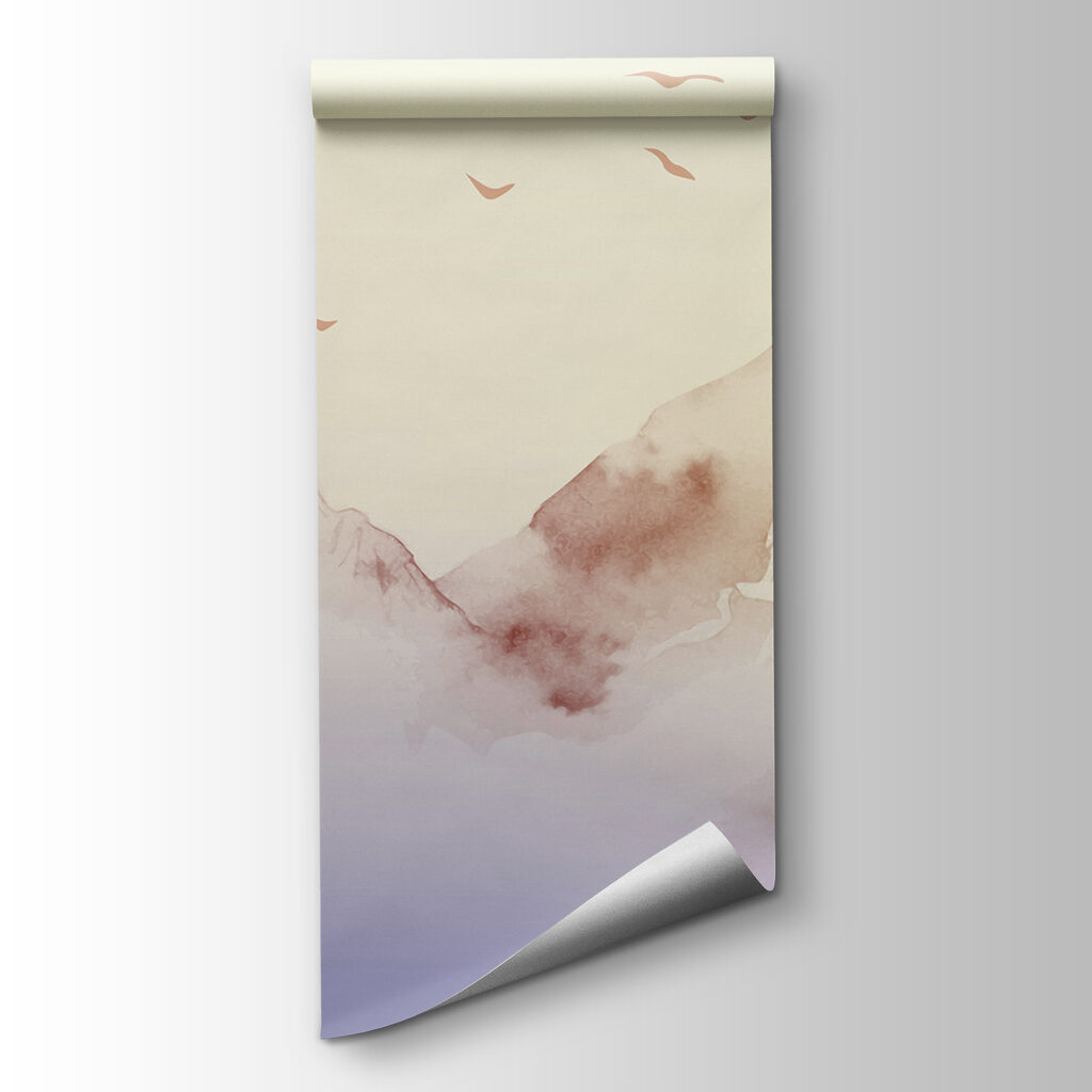 Painting of mountains and birds Painting of mountains and birds