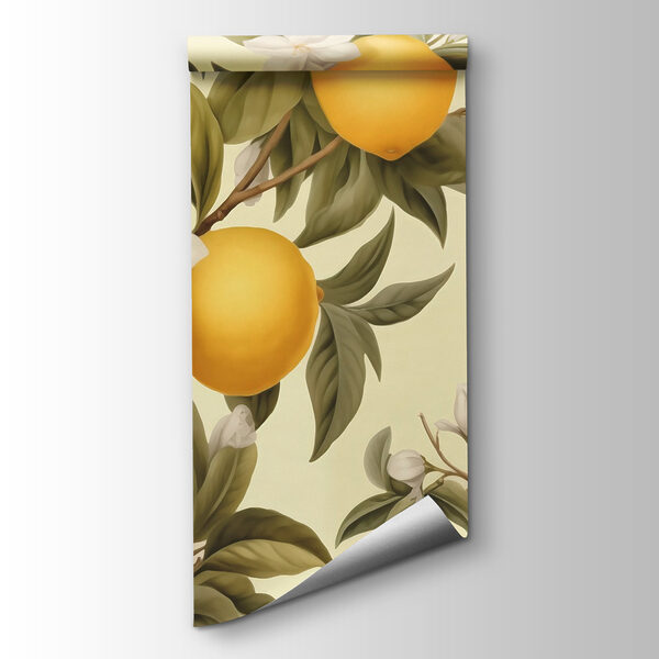 Wallpaper with lemons and flowers