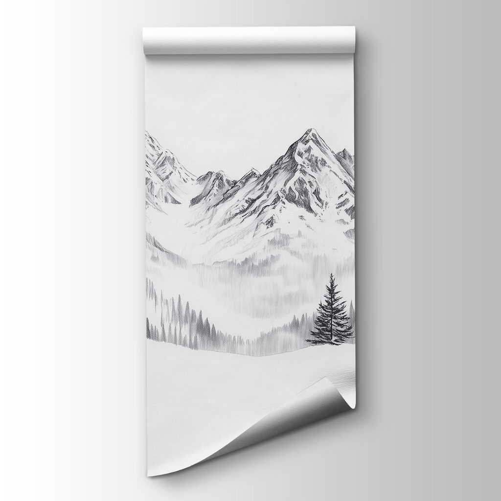 Drawing of a snowy mountain range