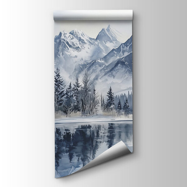 Lake with snow covered mountains and trees Lake with snow covered mountains and trees