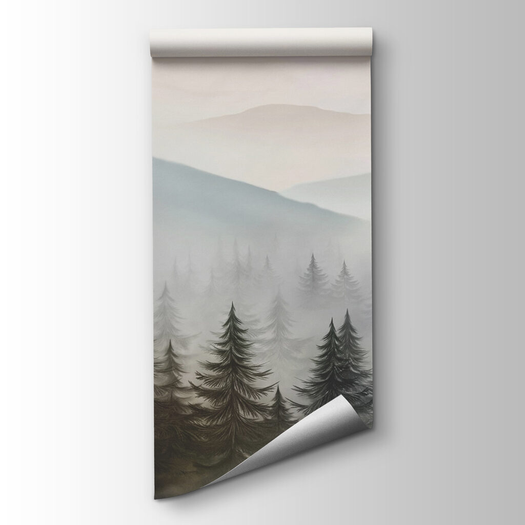 Foggy landscape with trees and mountains Foggy landscape with trees and mountains