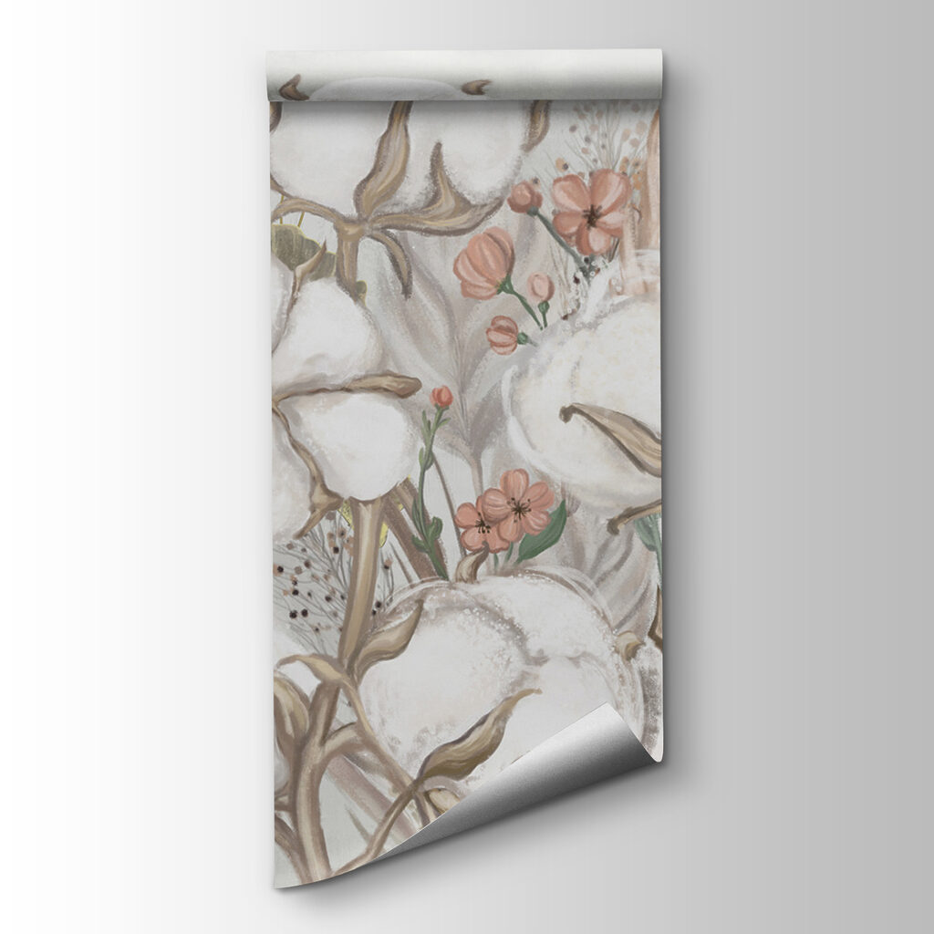 Floral cotton field in soft hues