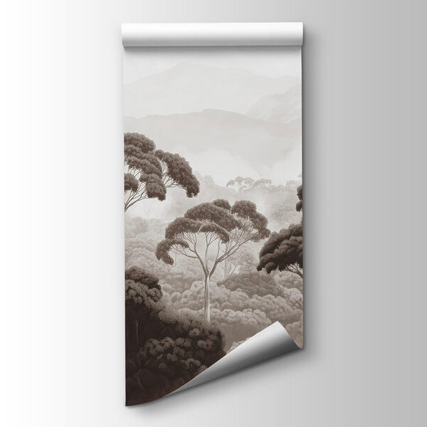 Forest with trees and mountains in the background