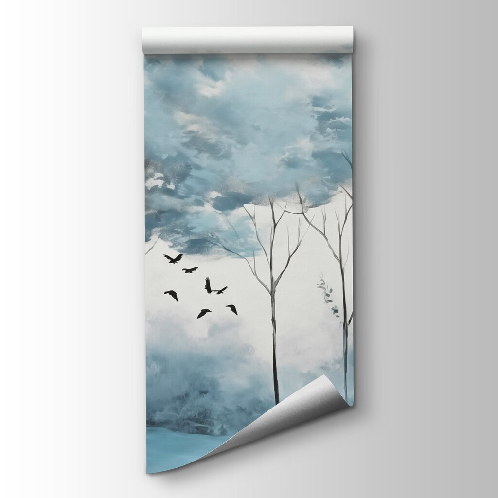 Group of trees with birds flying in the air Group of trees with birds flying in the air