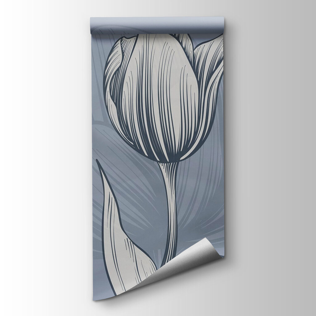 Line of flowers on a blue background