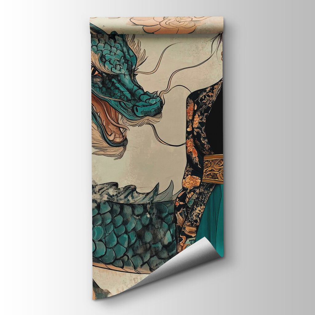 Woman in a kimono and a dragon Woman in a kimono and a dragon