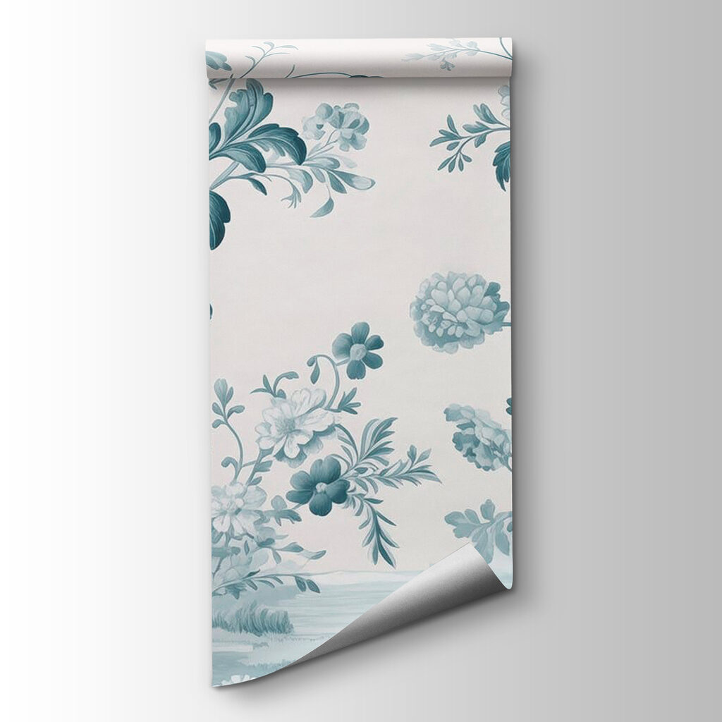 Wallpaper with flowers and trees
