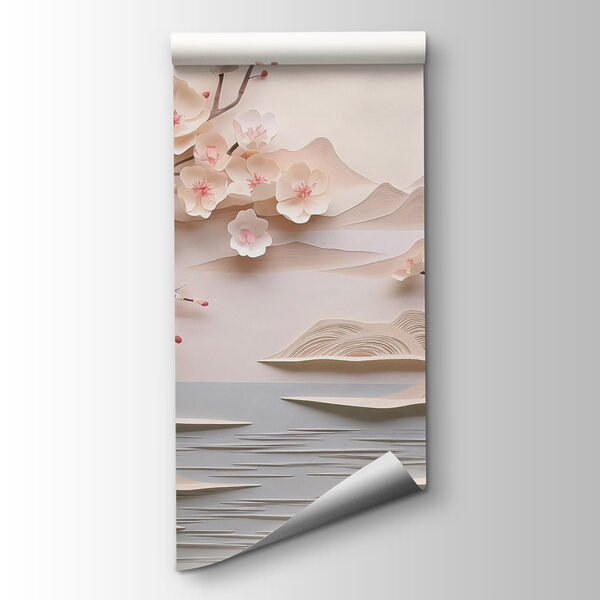 Paper cut out of a tree with flowers and water