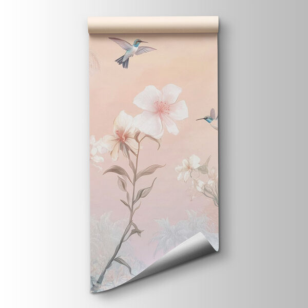 Group of birds flying over flowers