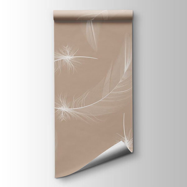 White feathers on a brown background