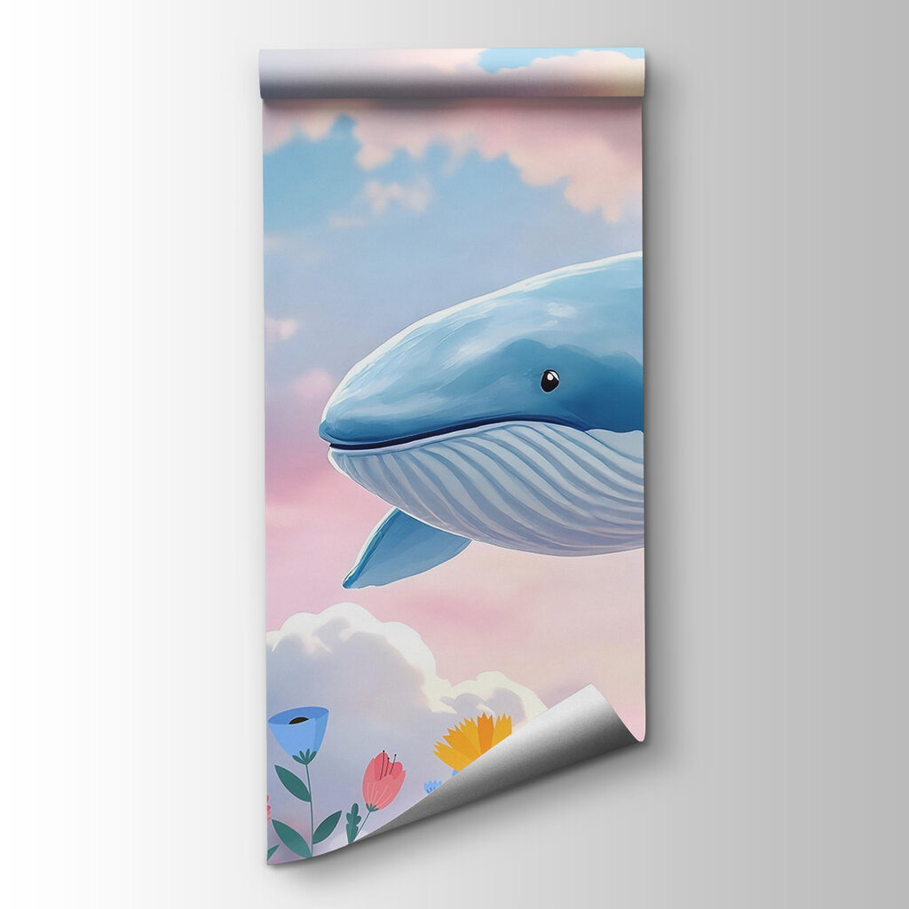 Whale flying over flowers Whale flying over flowers