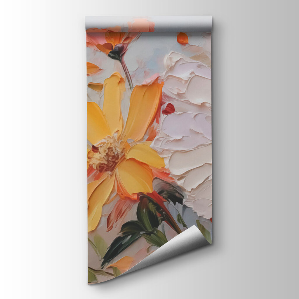 Painting of flowers on a white surface Painting of flowers on a white surface