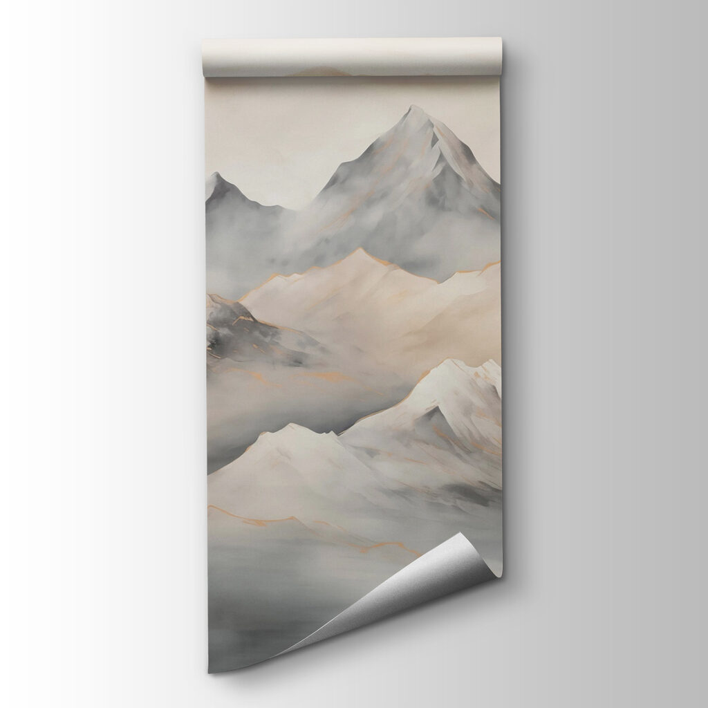 Painting of mountains with clouds
