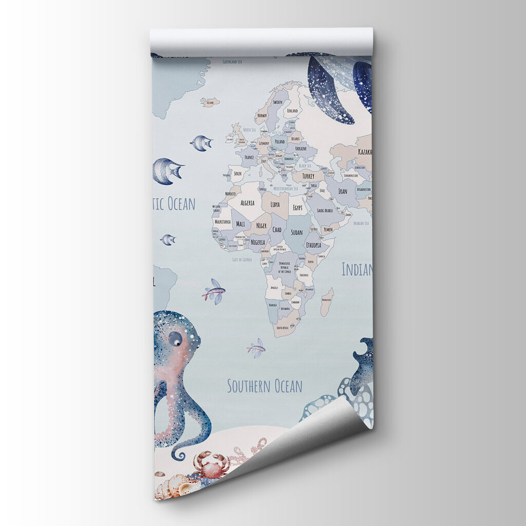 Map of the world with sea animals Map of the world with sea animals