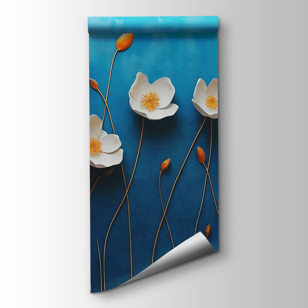 Group of white flowers on a blue background