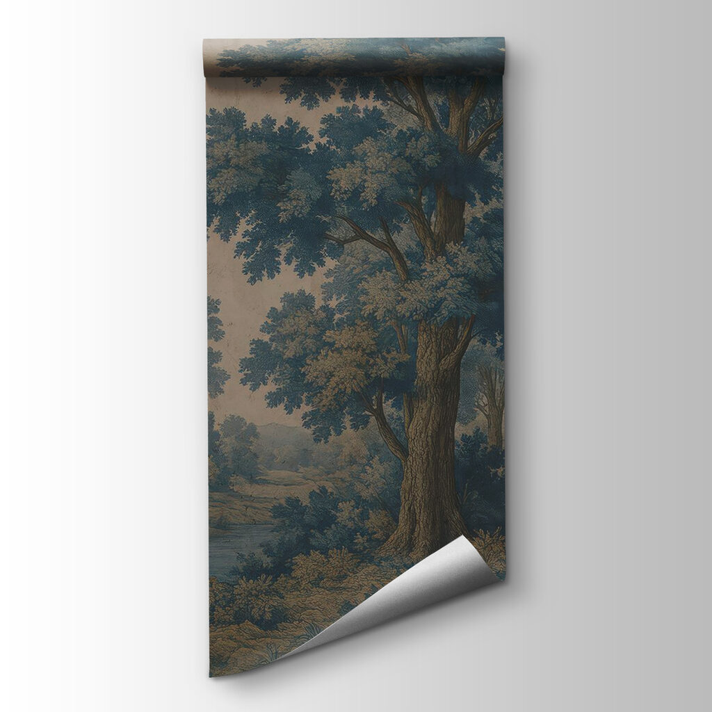 Painting of trees and a river