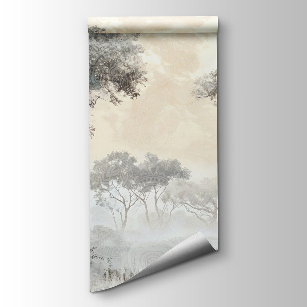 Foggy landscape with trees and plants Foggy landscape with trees and plants