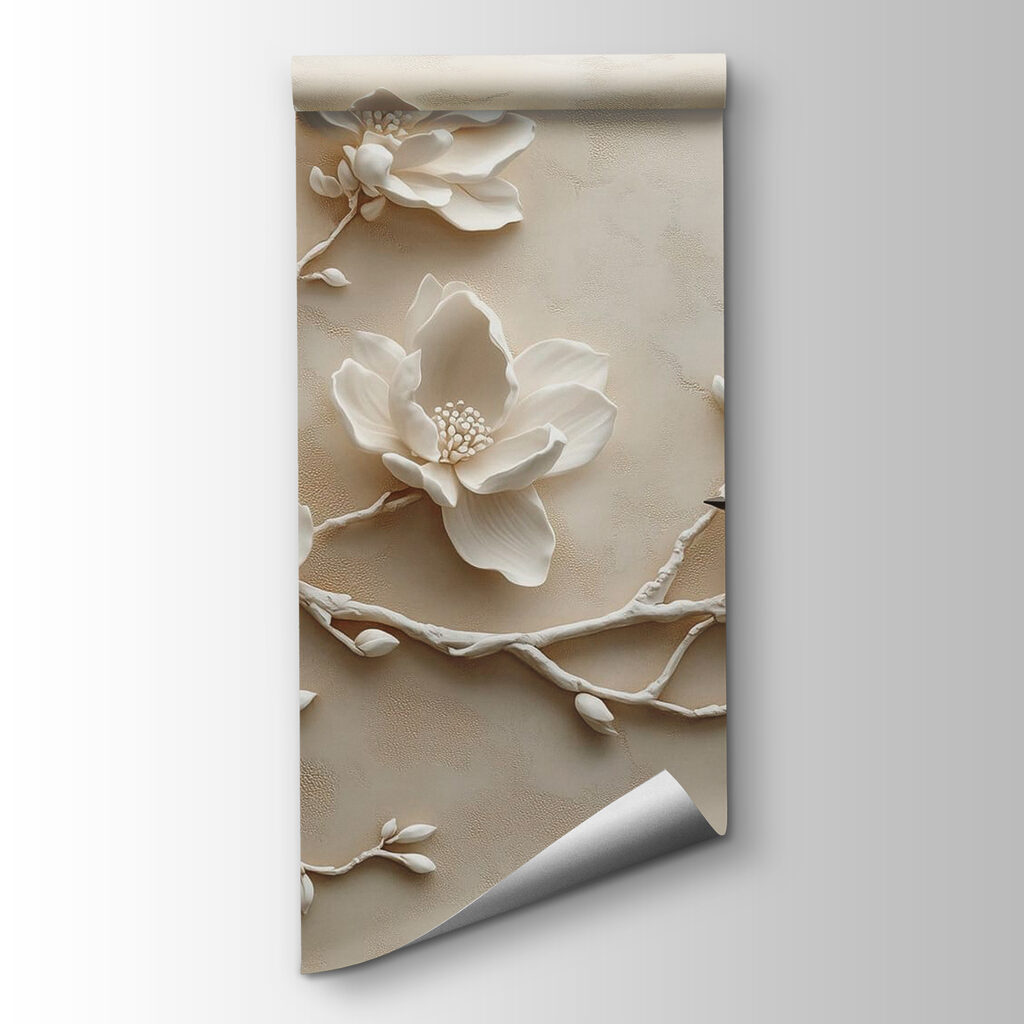 White bird on a branch with flowers White bird on a branch with flowers