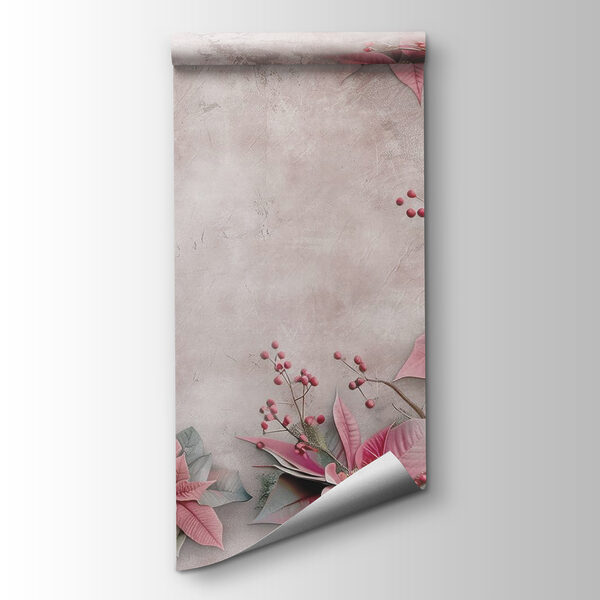 Pink flowers and berries on a white surface