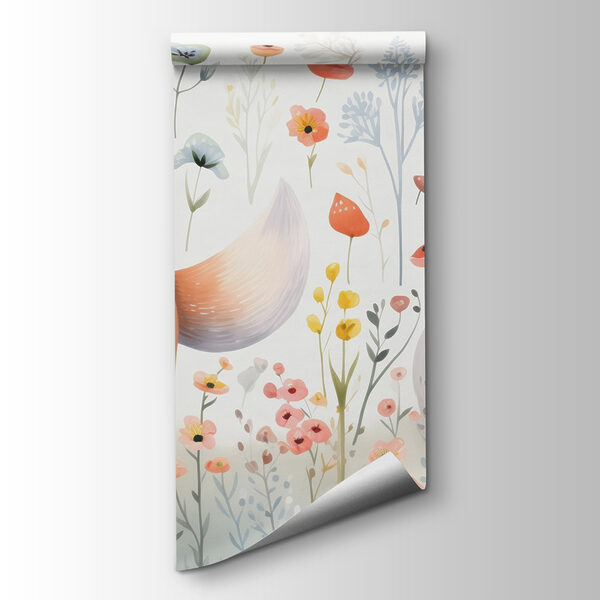 Couple of foxes in a flower garden