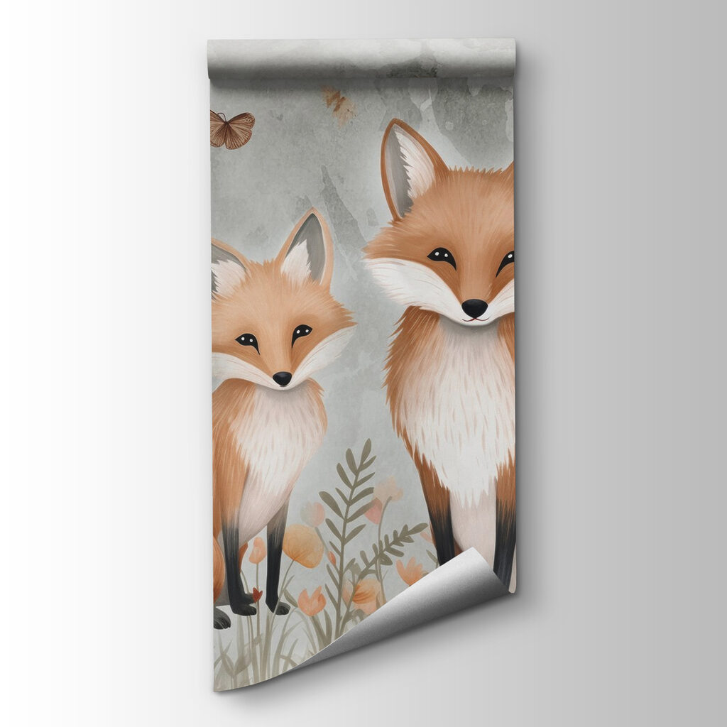 Two foxes in a field of flowers