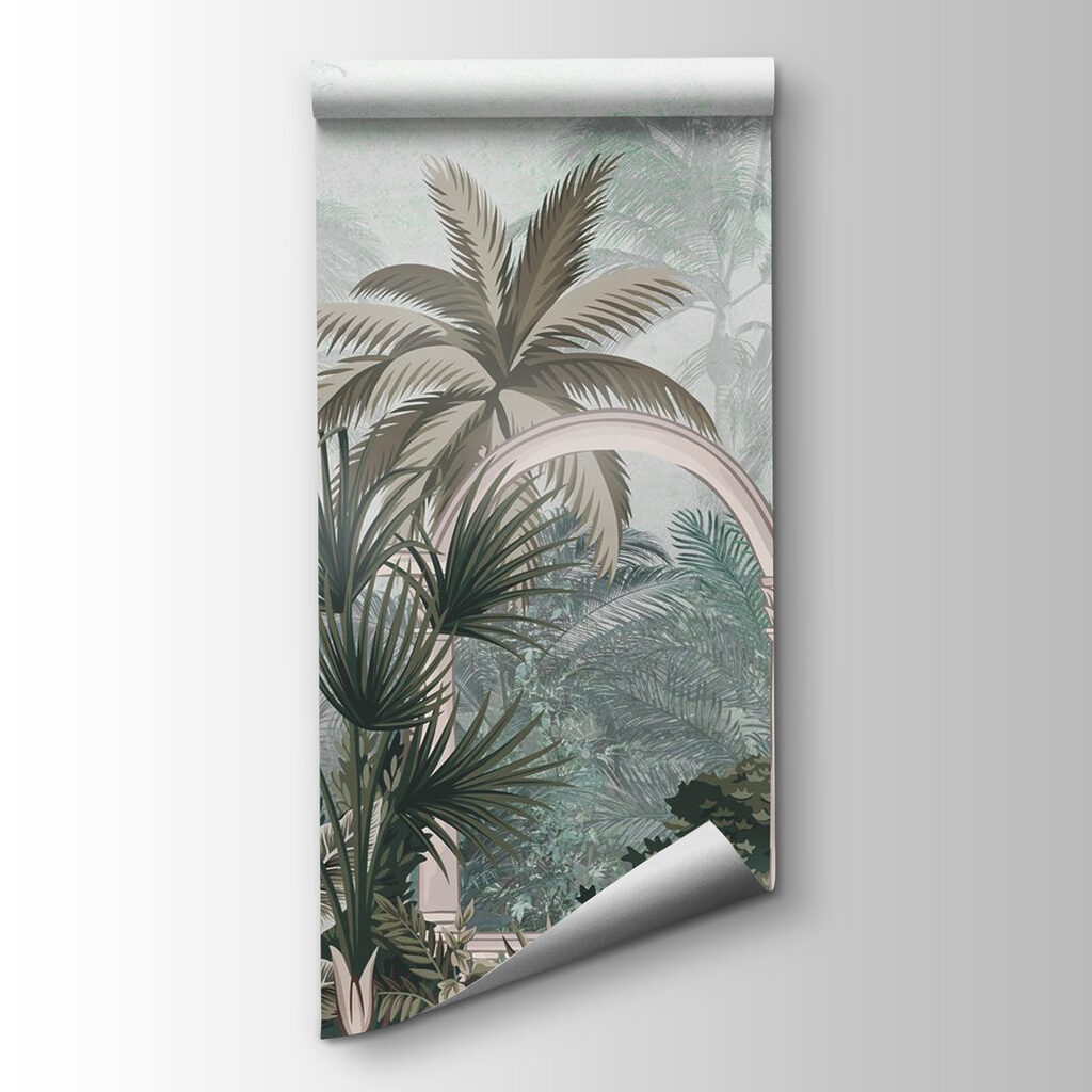 Wallpaper with palm trees and a balcony