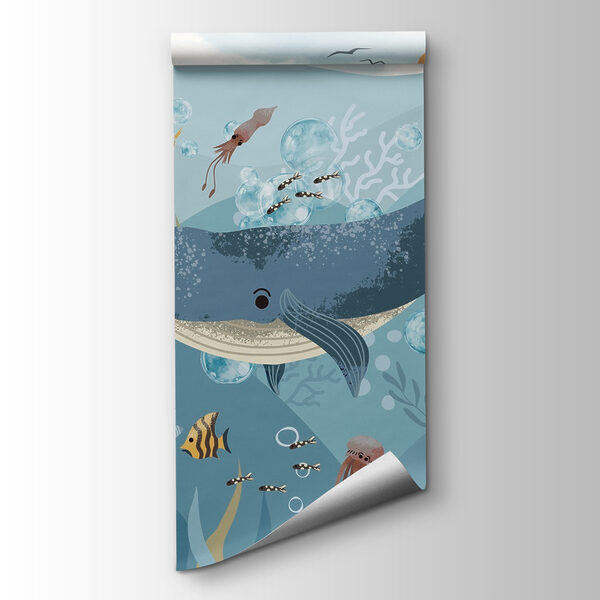 Group of fish and whales swimming in the ocean