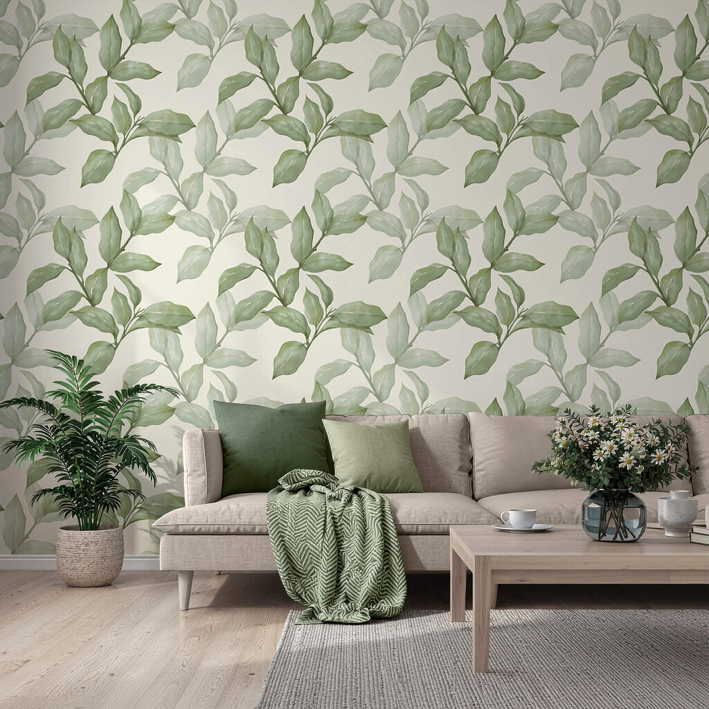 Pattern of leaves on a white background