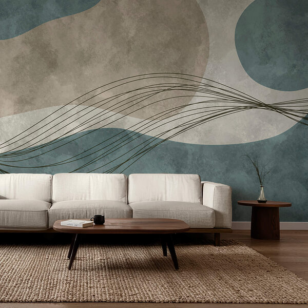 Wall murals Wall murals Blue and white background with circles and lines (SKU: t00396)