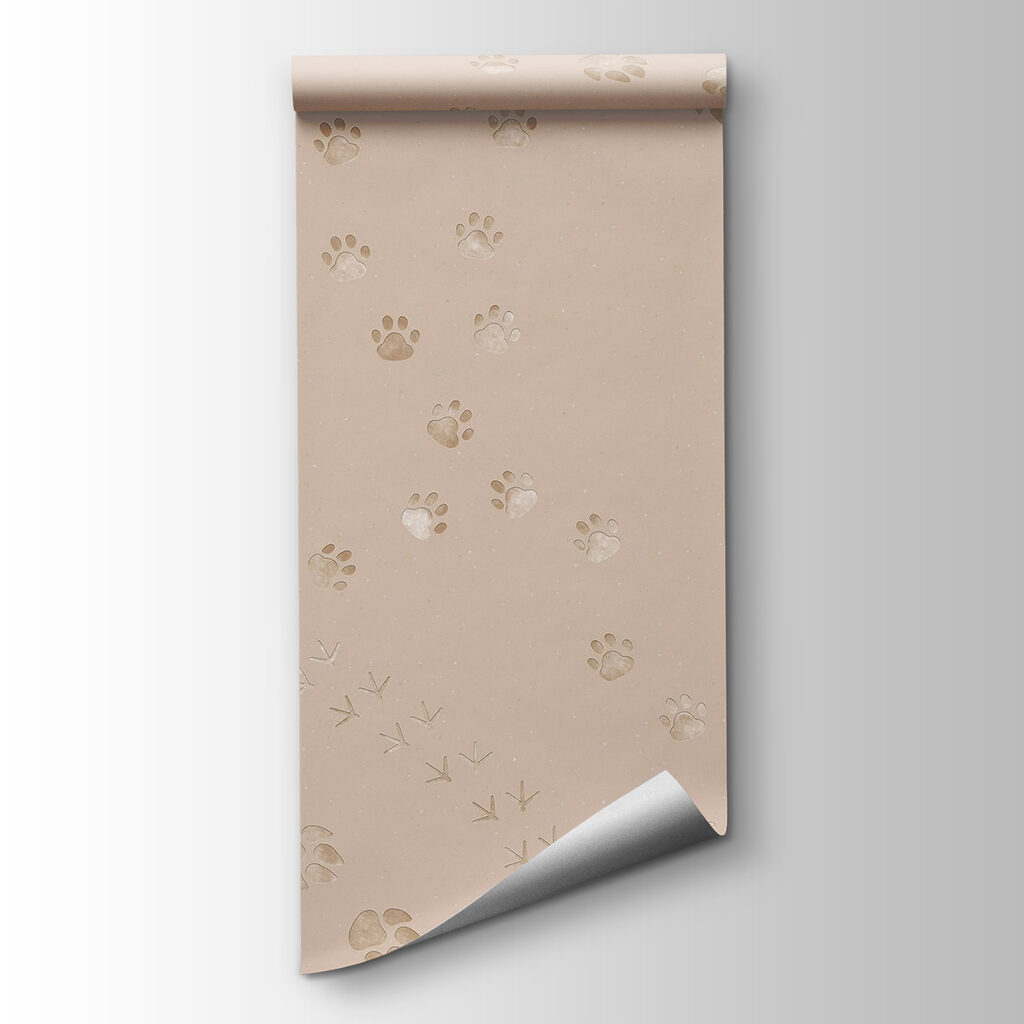 Pattern of paw prints and birds