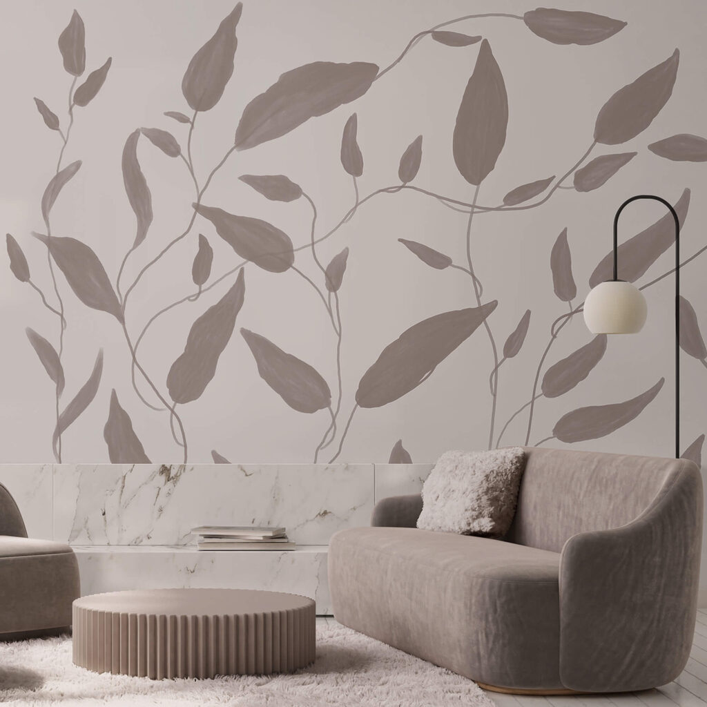 Drawing of leaves on a white background