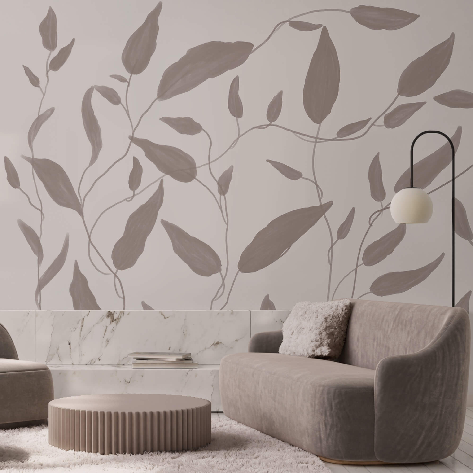 Drawing of leaves on a white background