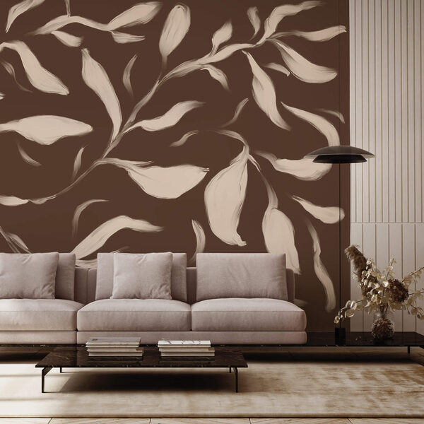 Wall murals - Whispering leaves on a brown backdrop (SKU: t00449) Wall murals Wall murals - Whispering leaves on a brown backdrop (SKU: t00449)