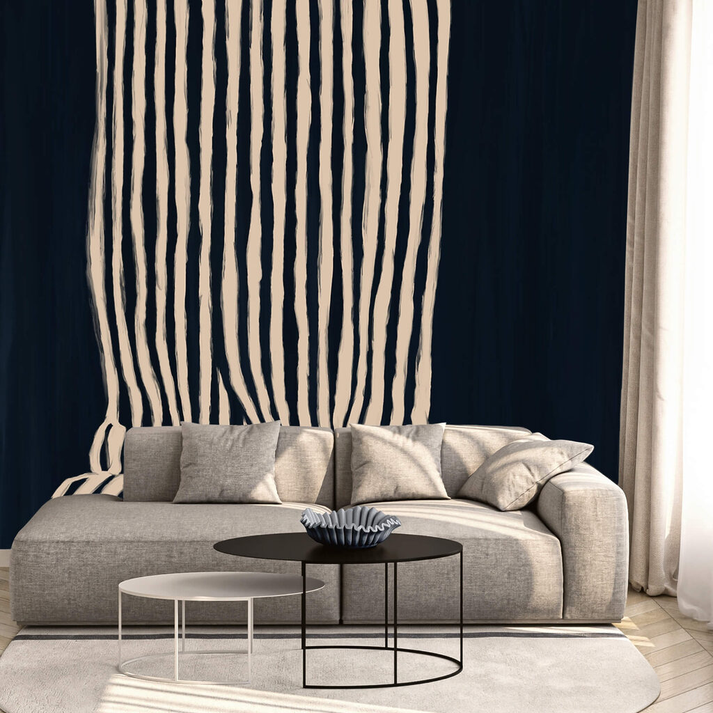 Black and white striped curtain