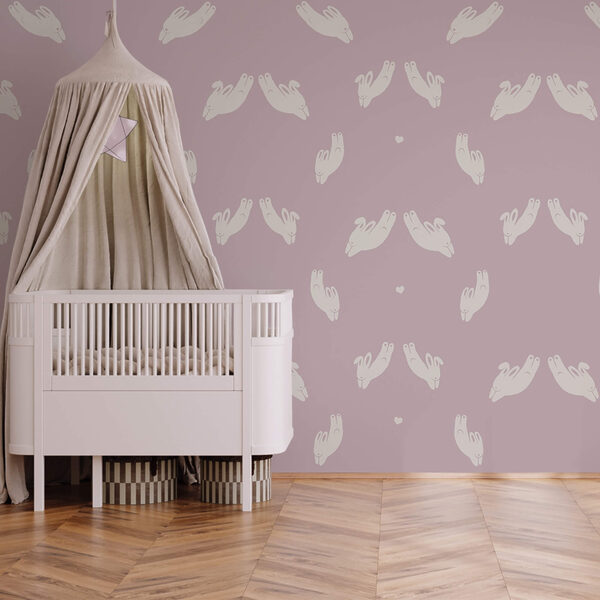 Pattern of rabbits on a purple background