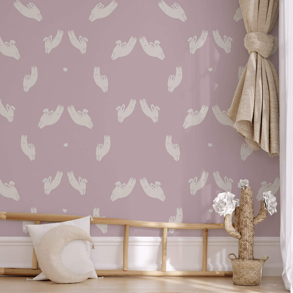 Pattern of rabbits on a purple background